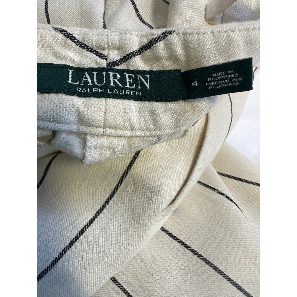 Lauren Ralph Lauren Linen Blend Pants Cream Stripe Wide Leg Minimalist Office - Picture 7 of 16